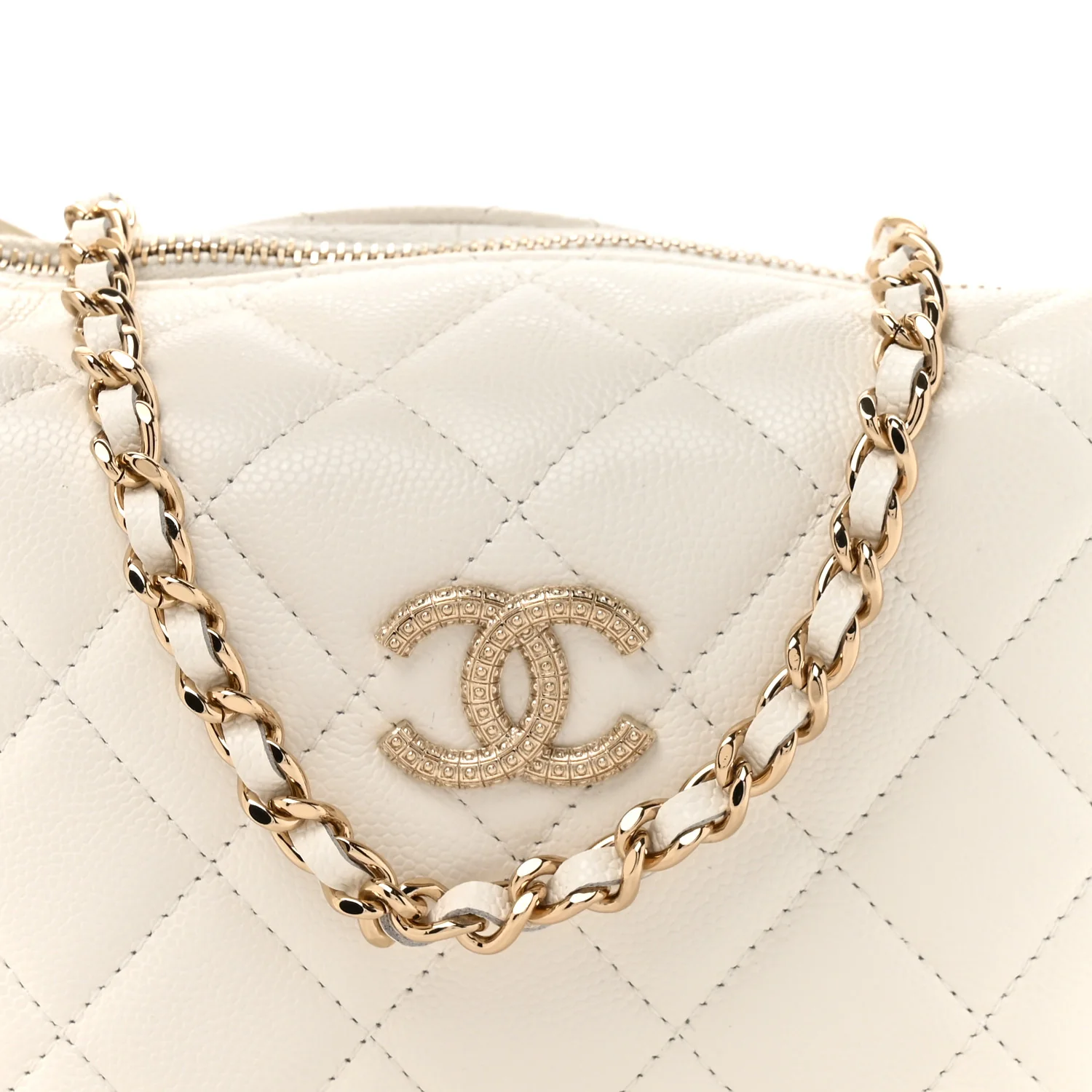 Caviar Quilted Hobo Clutch With Chain White - Image 8