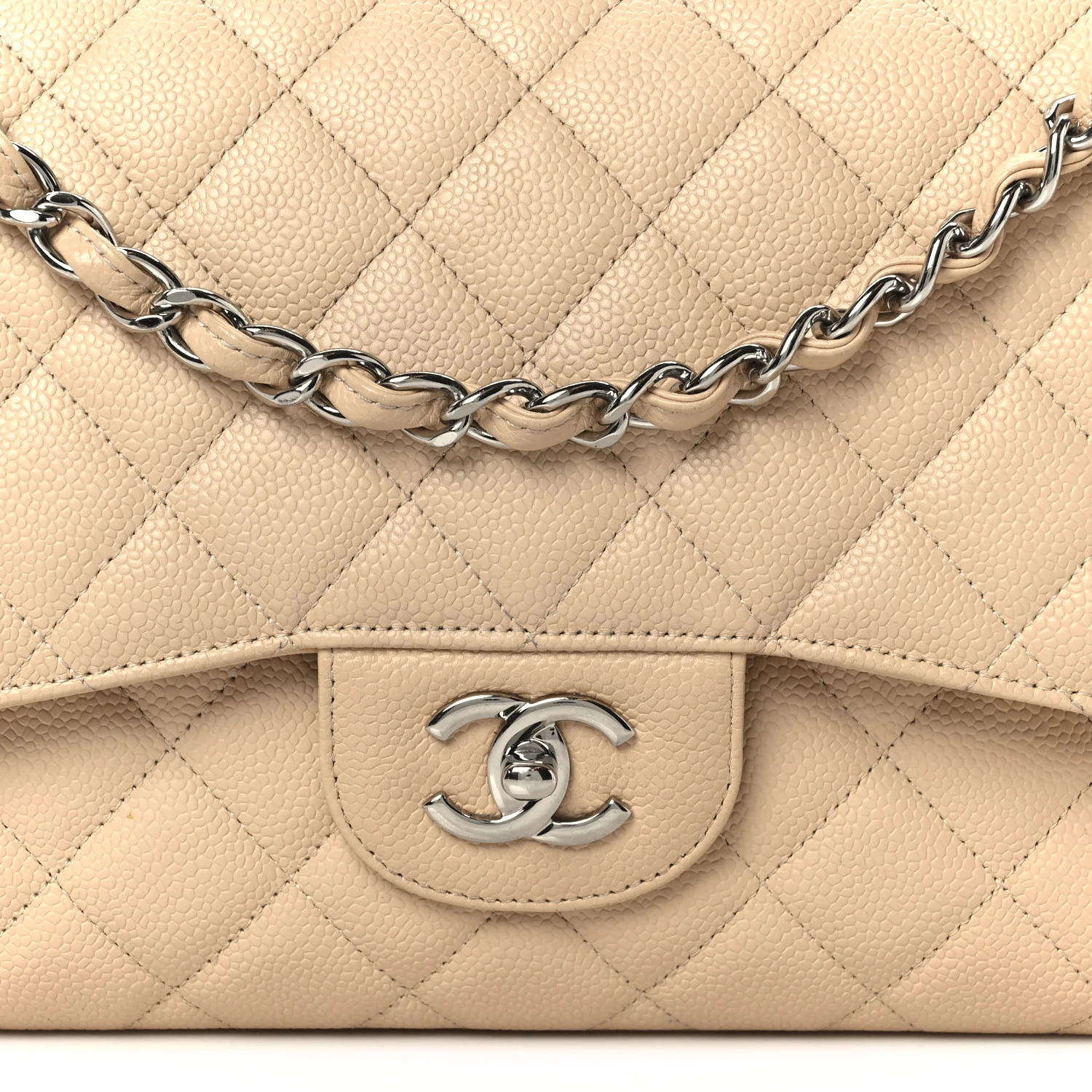 Caviar Quilted Jumbo Double Flap Beige - Image 9