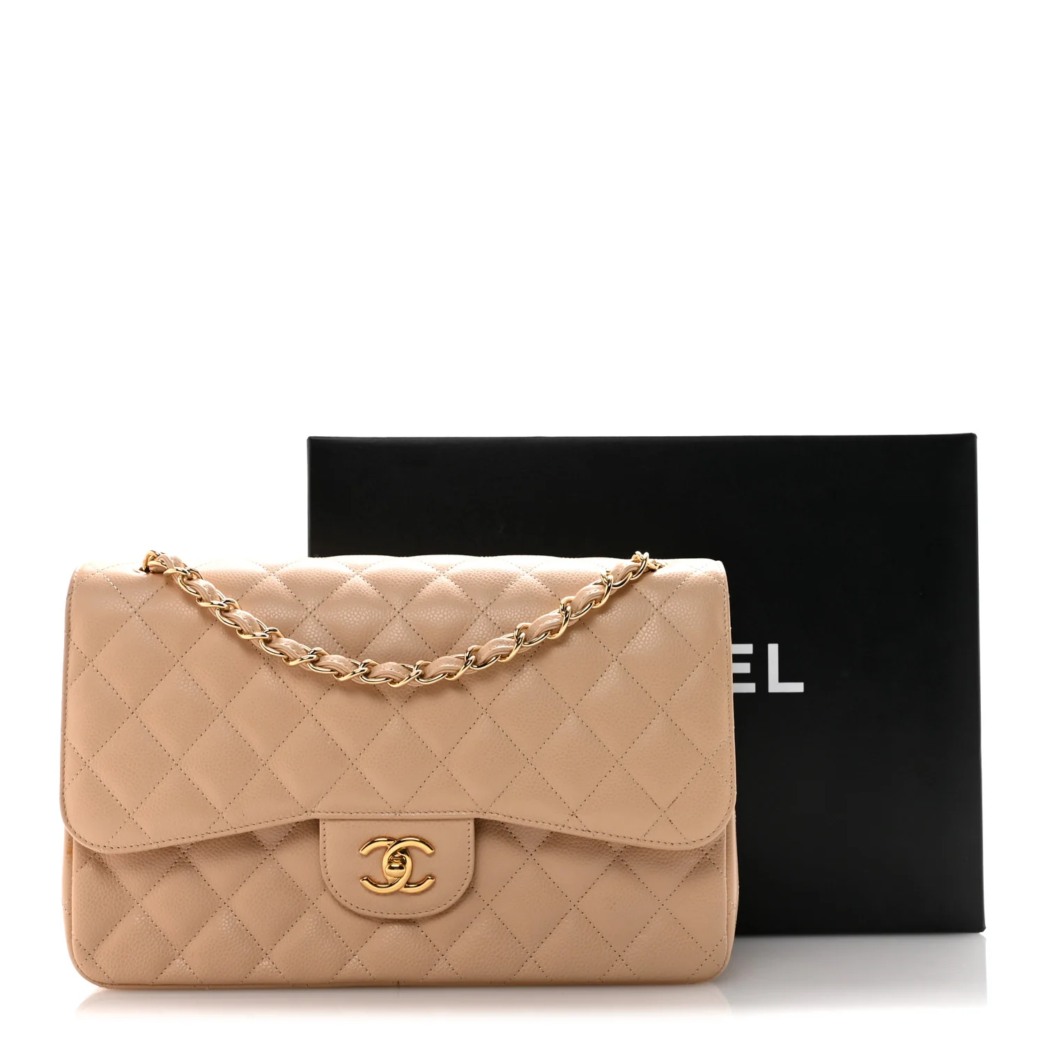 Caviar Quilted Jumbo Double Flap Beige Clair - Image 12