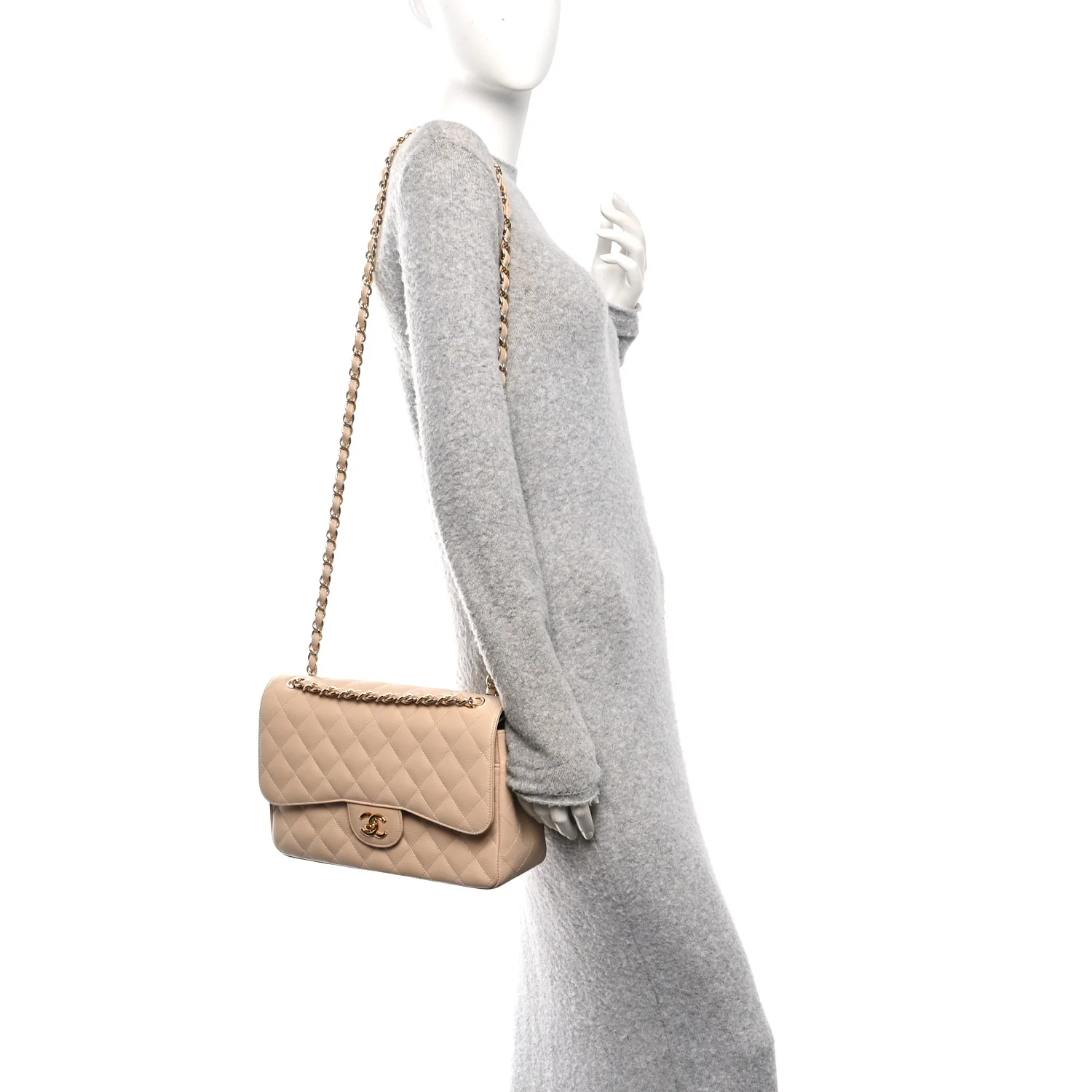 Caviar Quilted Jumbo Double Flap Beige Clair - Image 2