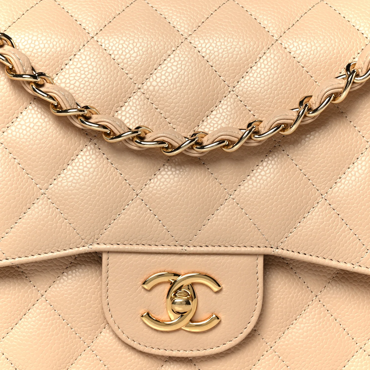 Caviar Quilted Jumbo Double Flap Beige Clair - Image 9