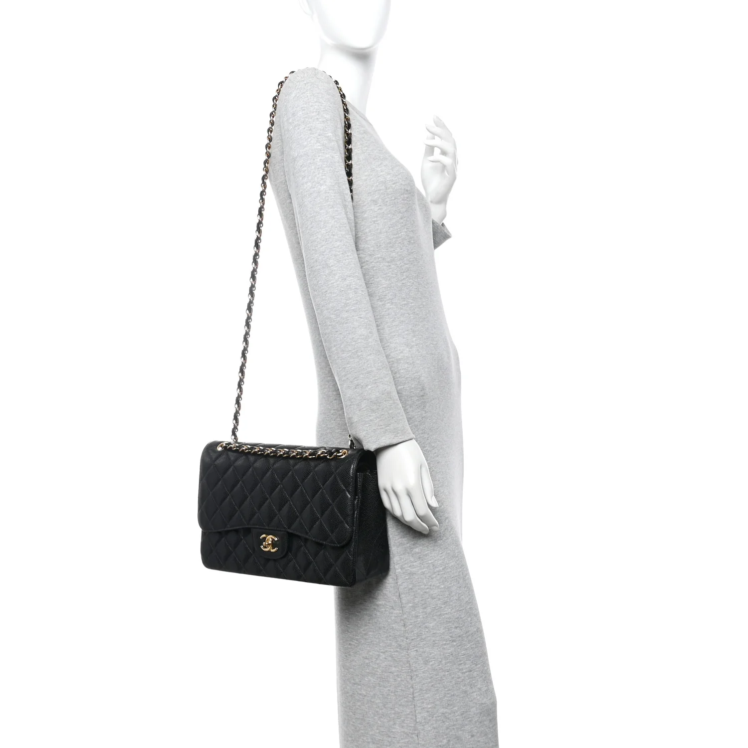 Caviar Quilted Jumbo Double Flap Black - Image 2