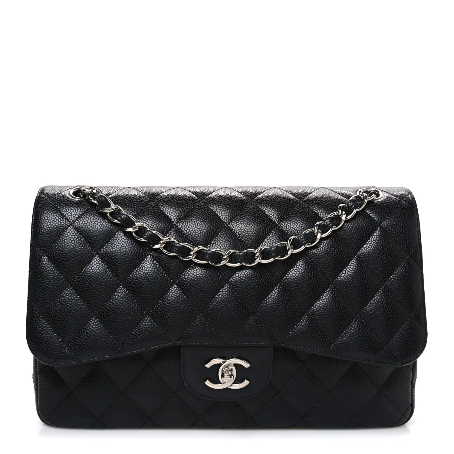 Caviar Quilted Jumbo Double Flap Black