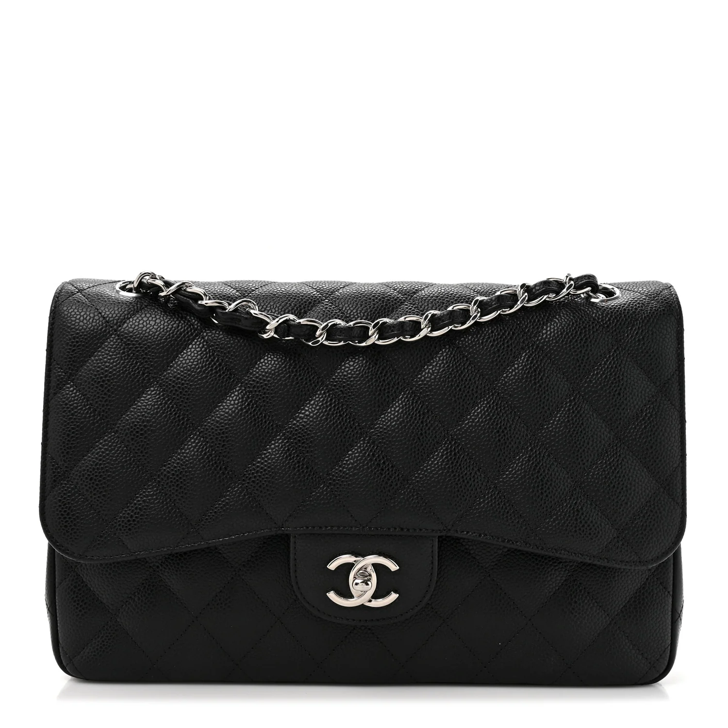 Caviar Quilted Jumbo Double Flap Black