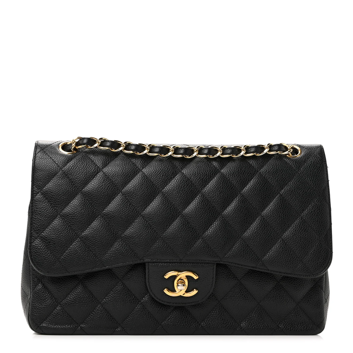 Caviar Quilted Jumbo Double Flap Black