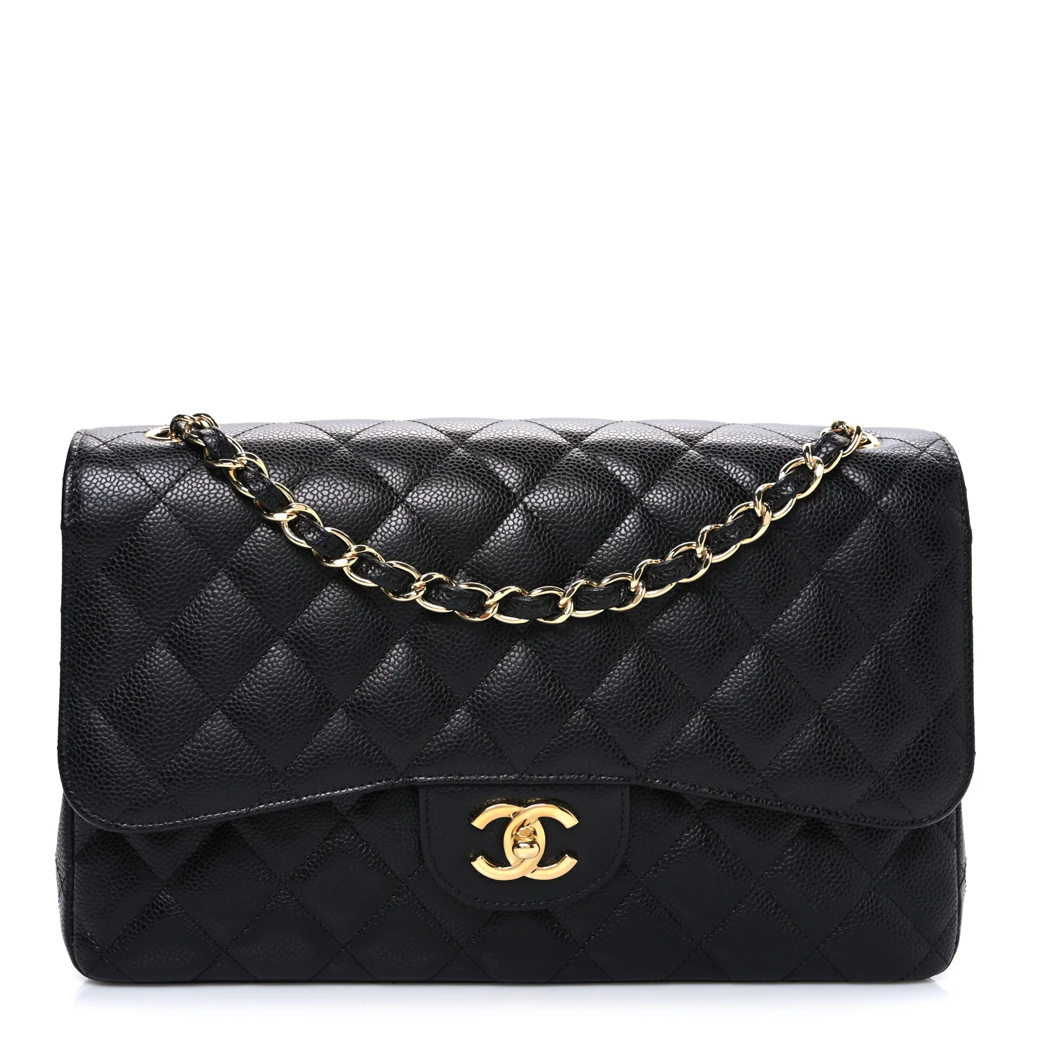 Caviar Quilted Jumbo Double Flap Black