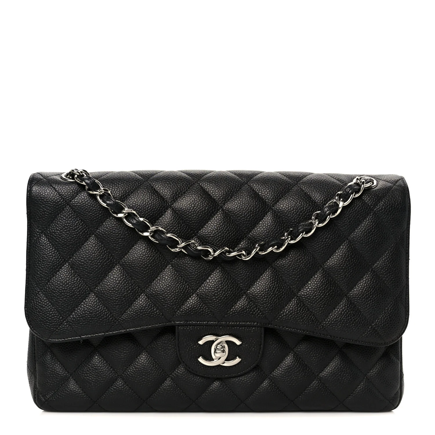 Caviar Quilted Jumbo Double Flap Black