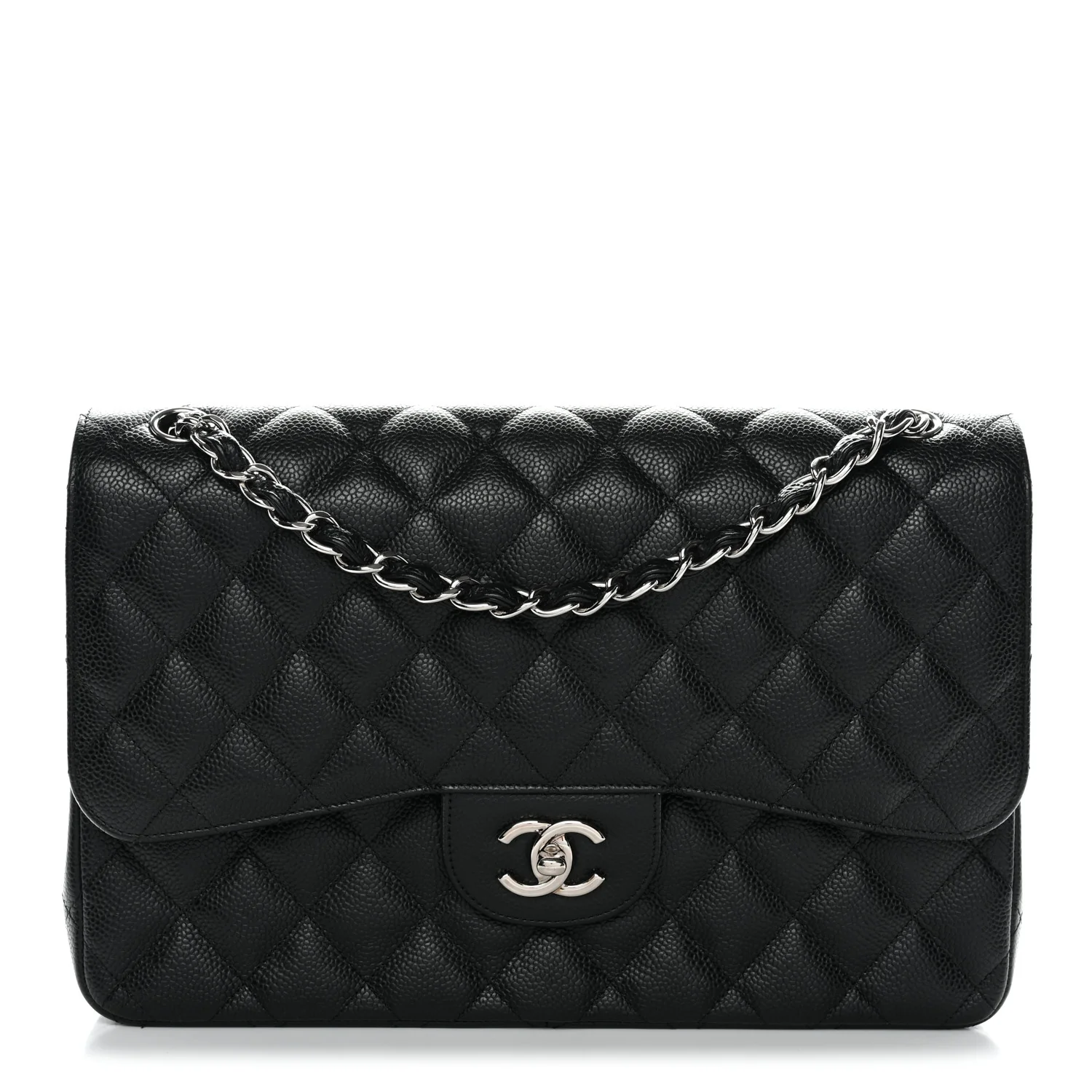 Caviar Quilted Jumbo Double Flap Black