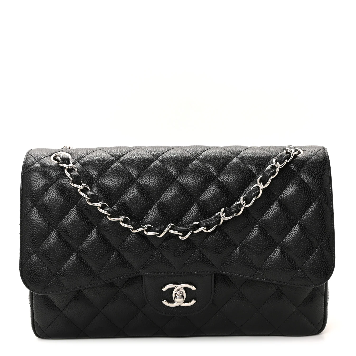 Caviar Quilted Jumbo Double Flap Black