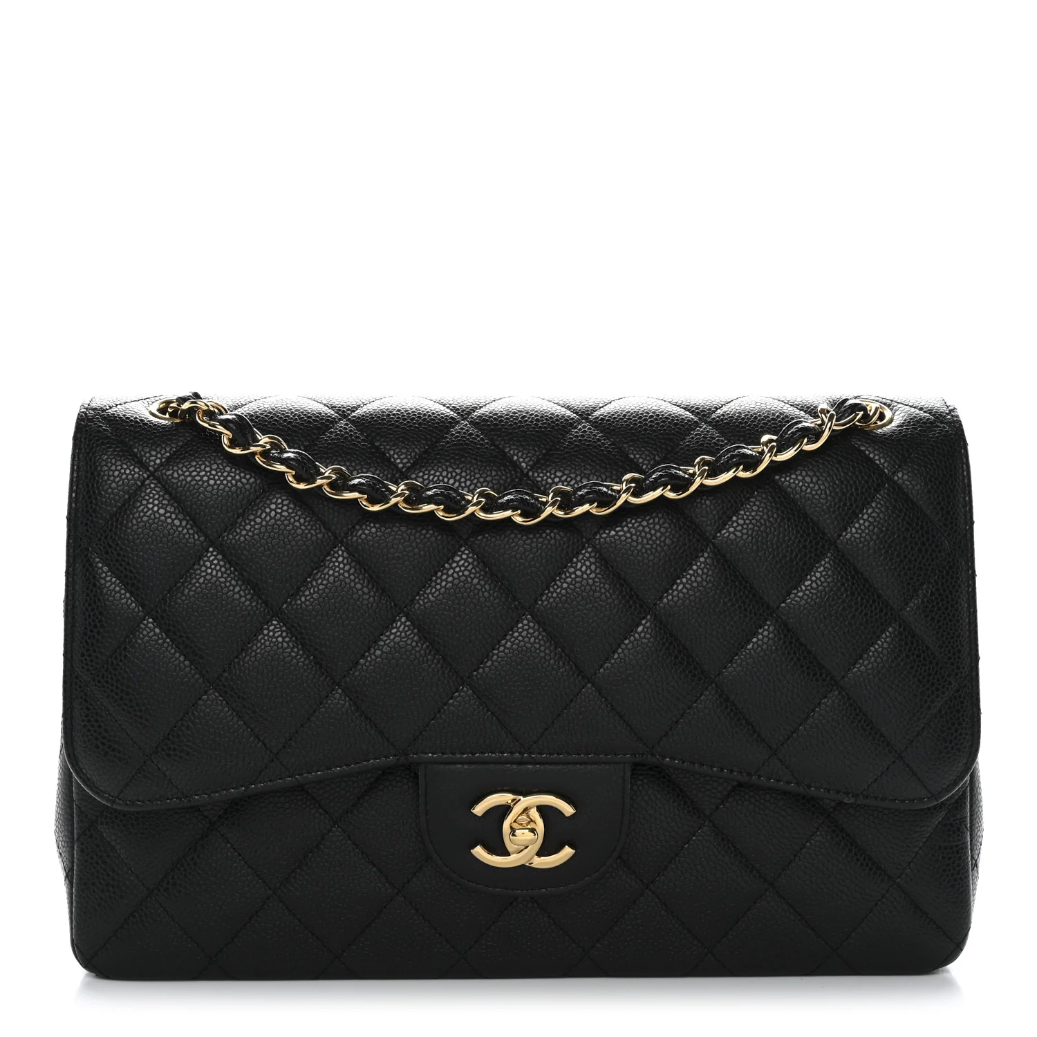 Caviar Quilted Jumbo Double Flap Black