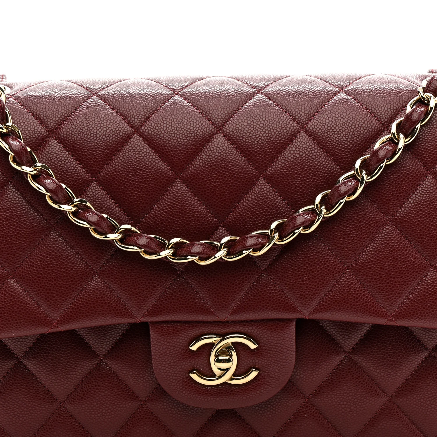 Caviar Quilted Jumbo Double Flap Burgundy - Image 15