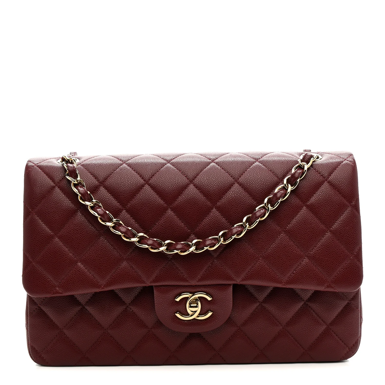 Caviar Quilted Jumbo Double Flap Burgundy - Image 2