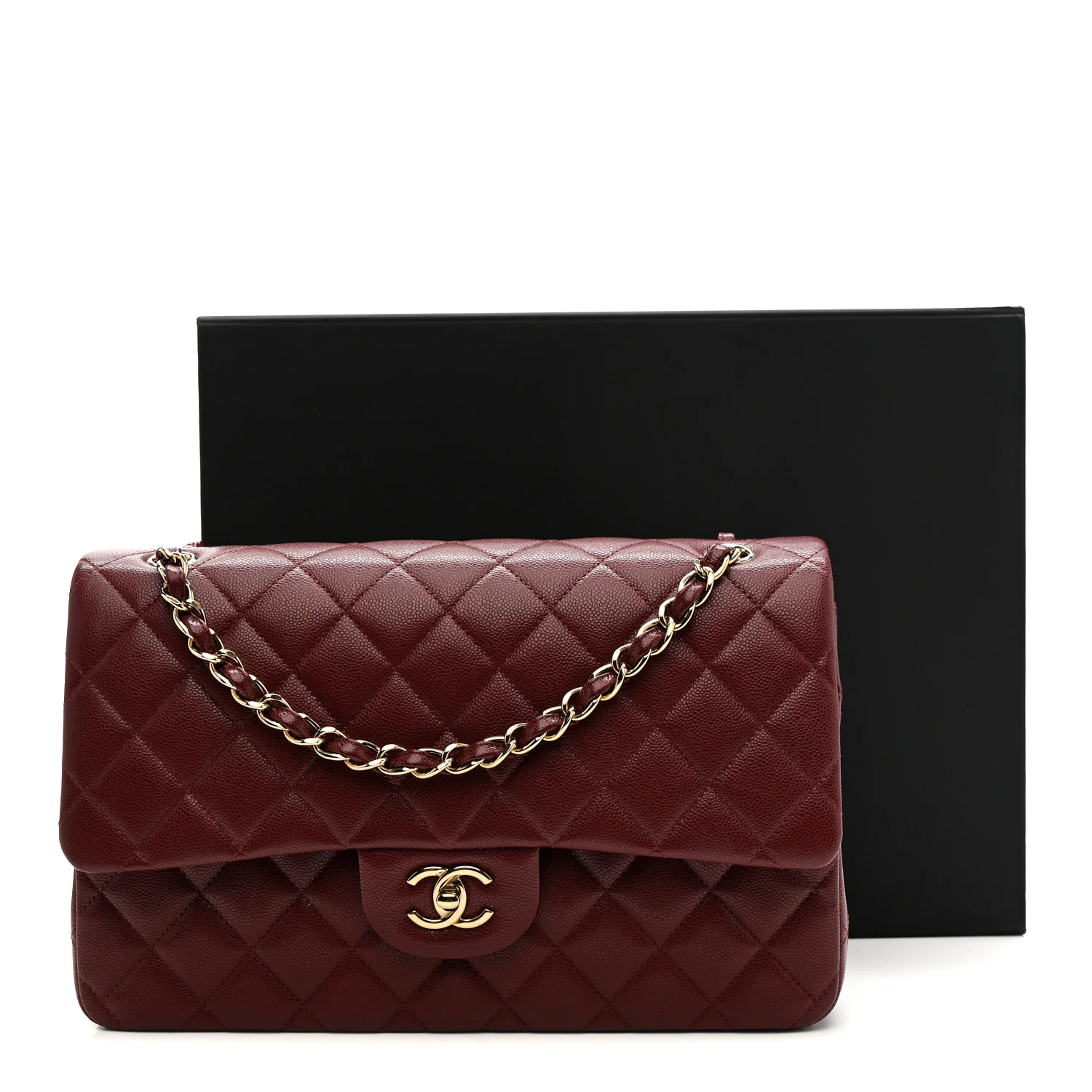 Caviar Quilted Jumbo Double Flap Burgundy - Image 25