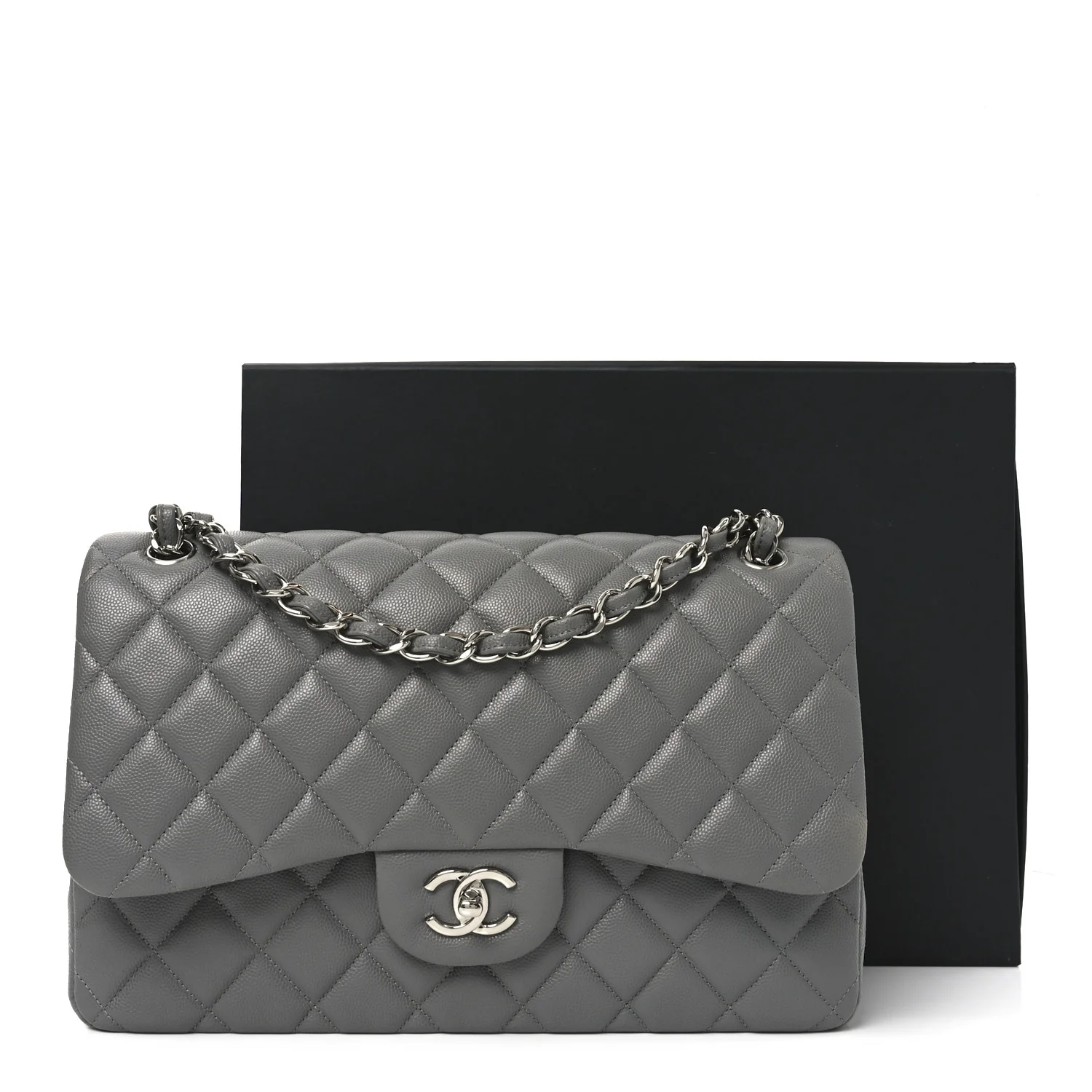 Caviar Quilted Jumbo Double Flap Dark Grey - Image 11