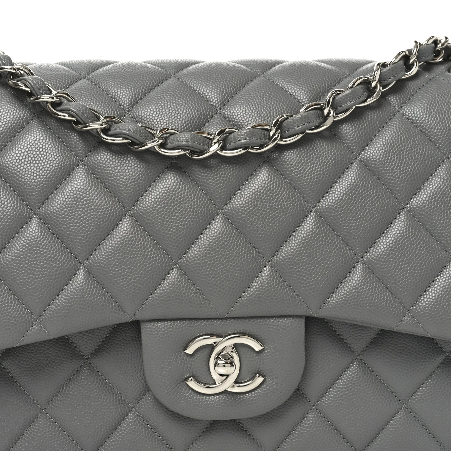 Caviar Quilted Jumbo Double Flap Dark Grey - Image 8