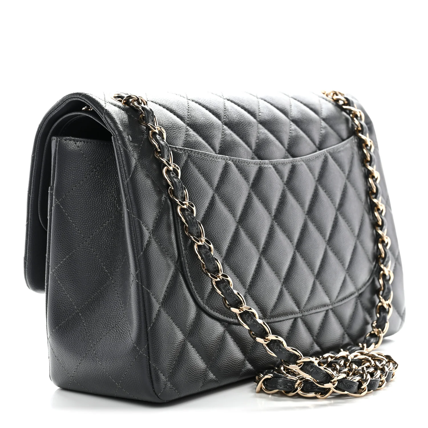 Caviar Quilted Jumbo Double Flap Dark Grey - Image 3