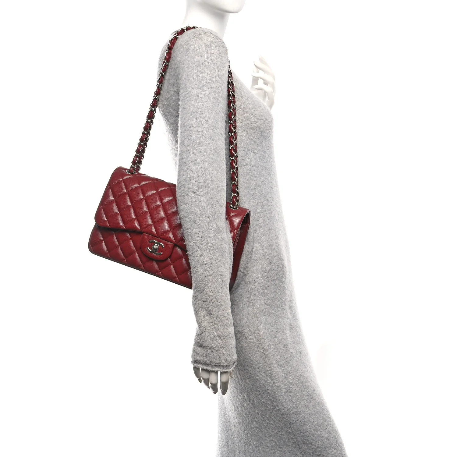 Caviar Quilted Jumbo Double Flap Dark Red - Image 2