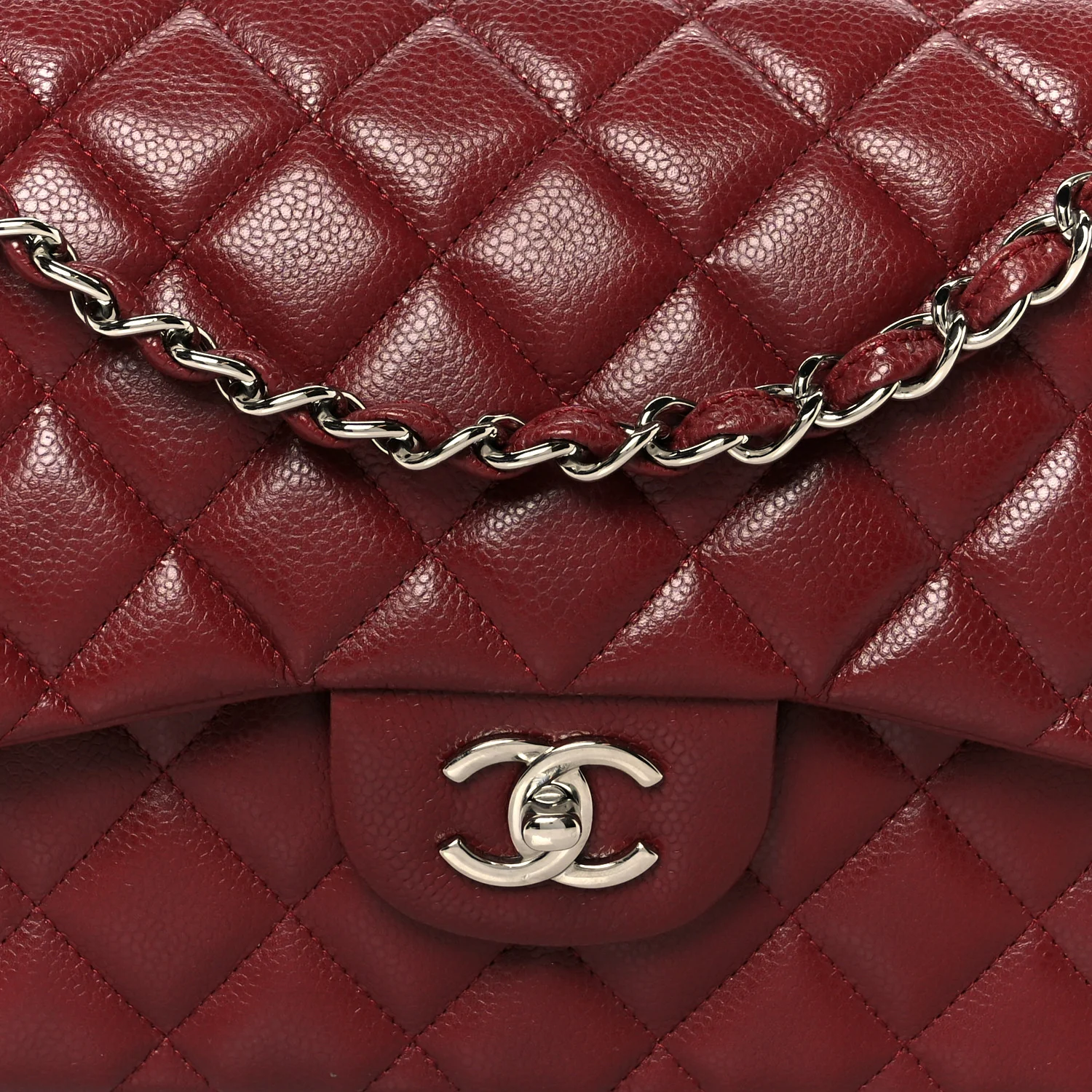 Caviar Quilted Jumbo Double Flap Dark Red - Image 9