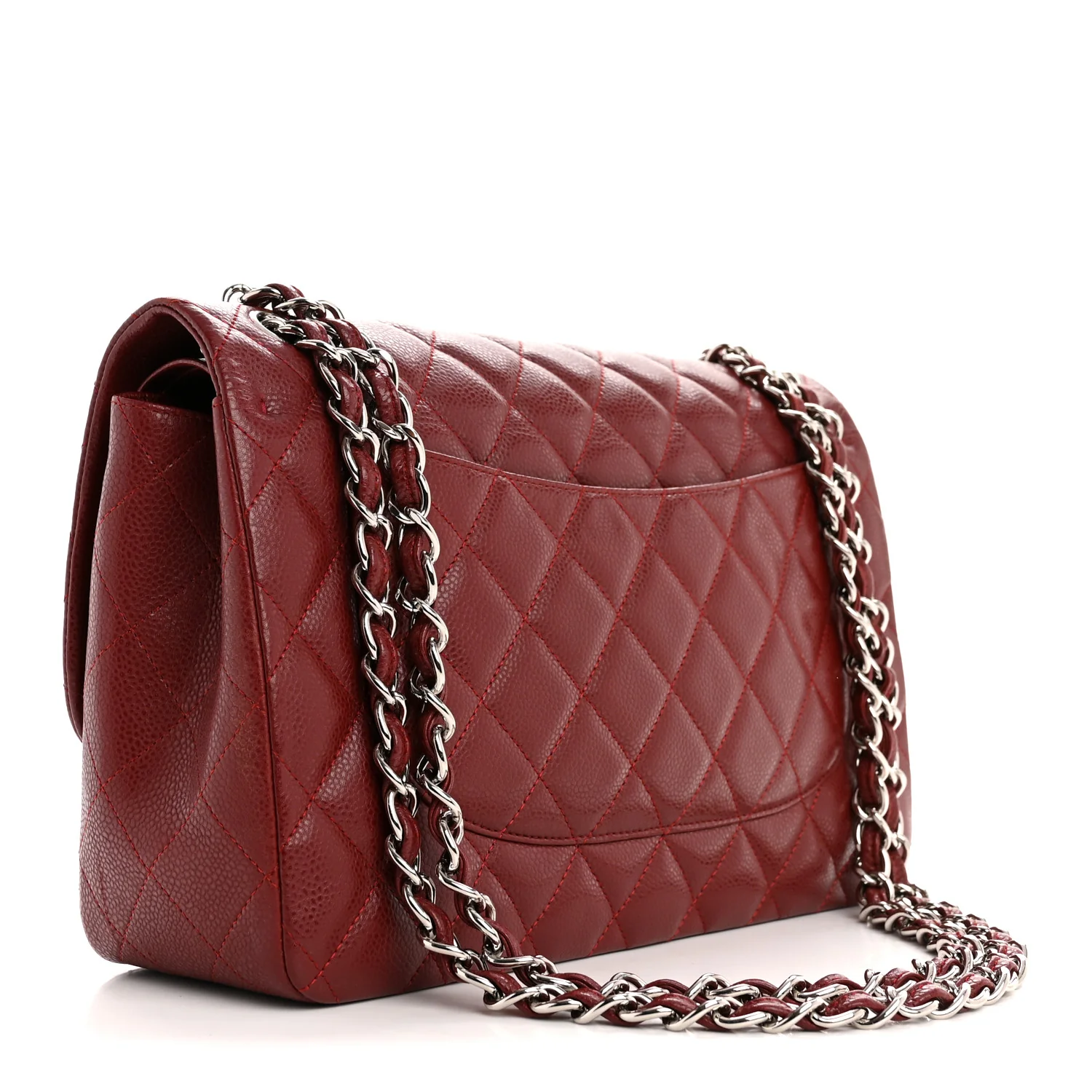 Caviar Quilted Jumbo Double Flap Dark Red - Image 3