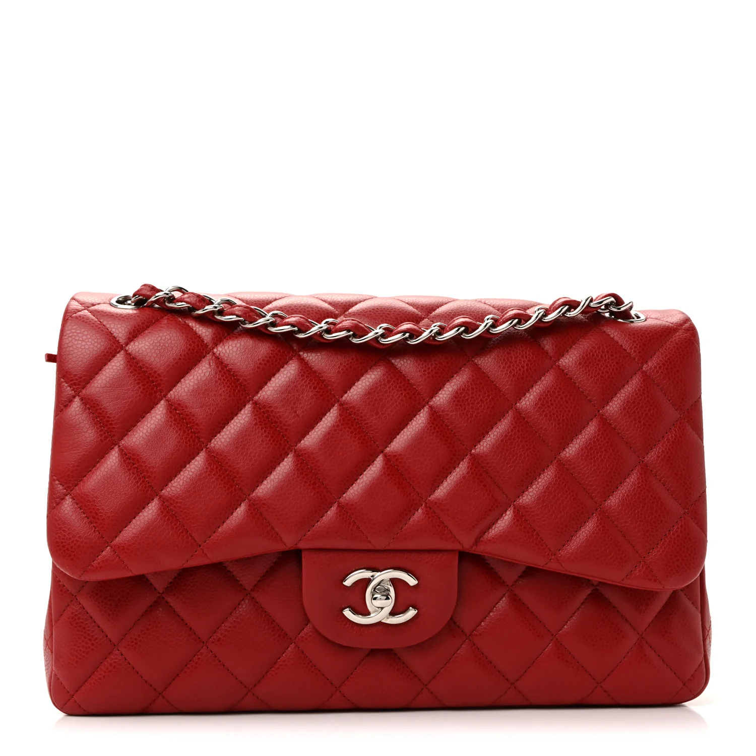 Caviar Quilted Jumbo Double Flap Dark Red - Image 3