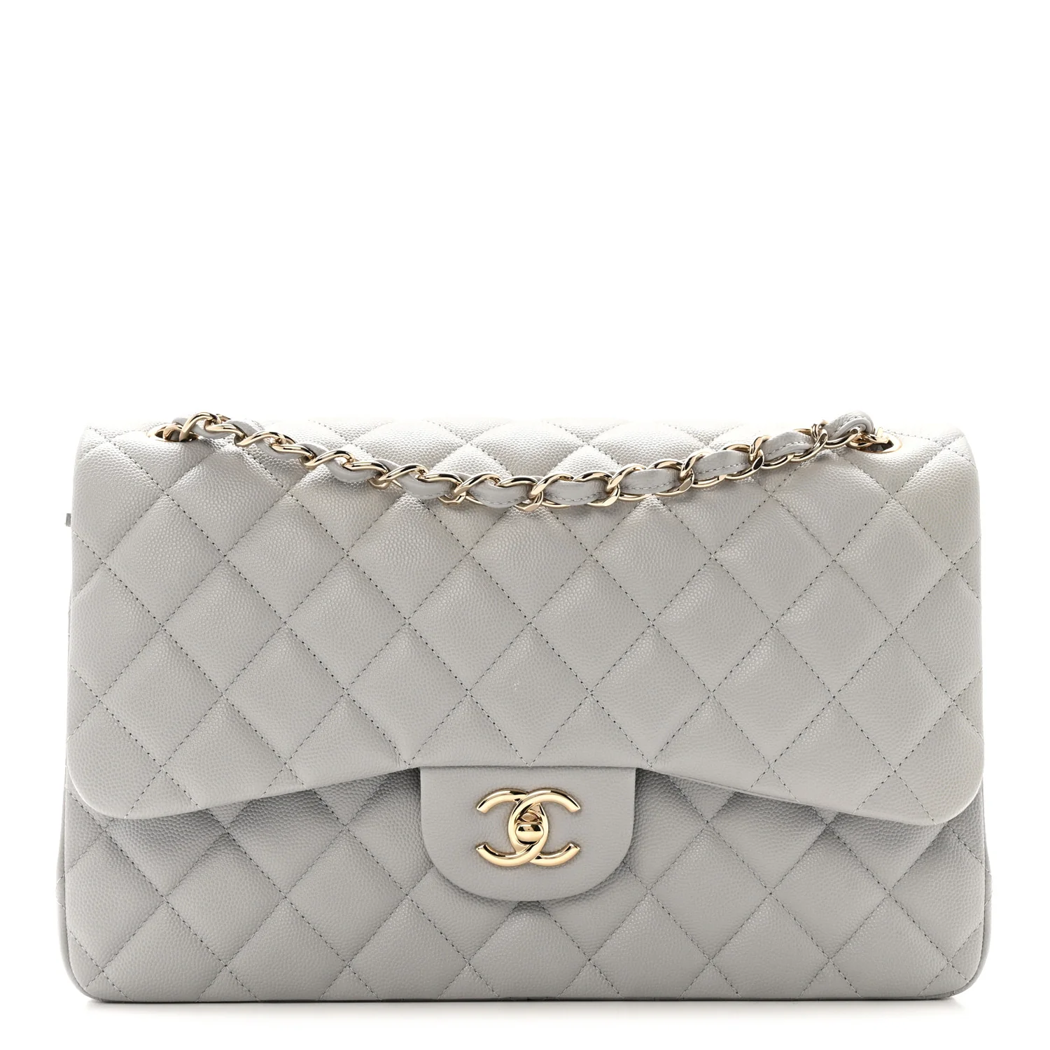 Caviar Quilted Jumbo Double Flap Grey