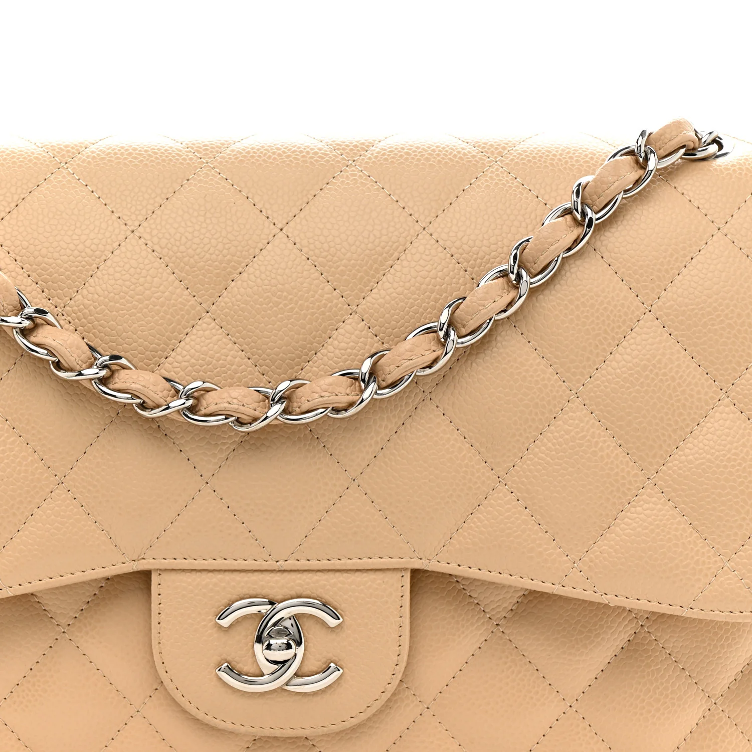 Caviar Quilted Jumbo Double Flap Light Beige - Image 8