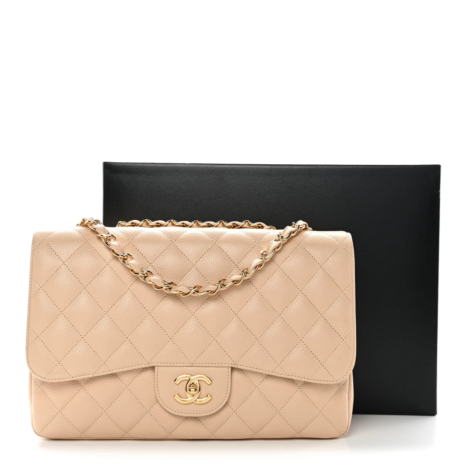 Caviar Quilted Jumbo Double Flap Light Beige - Image 12
