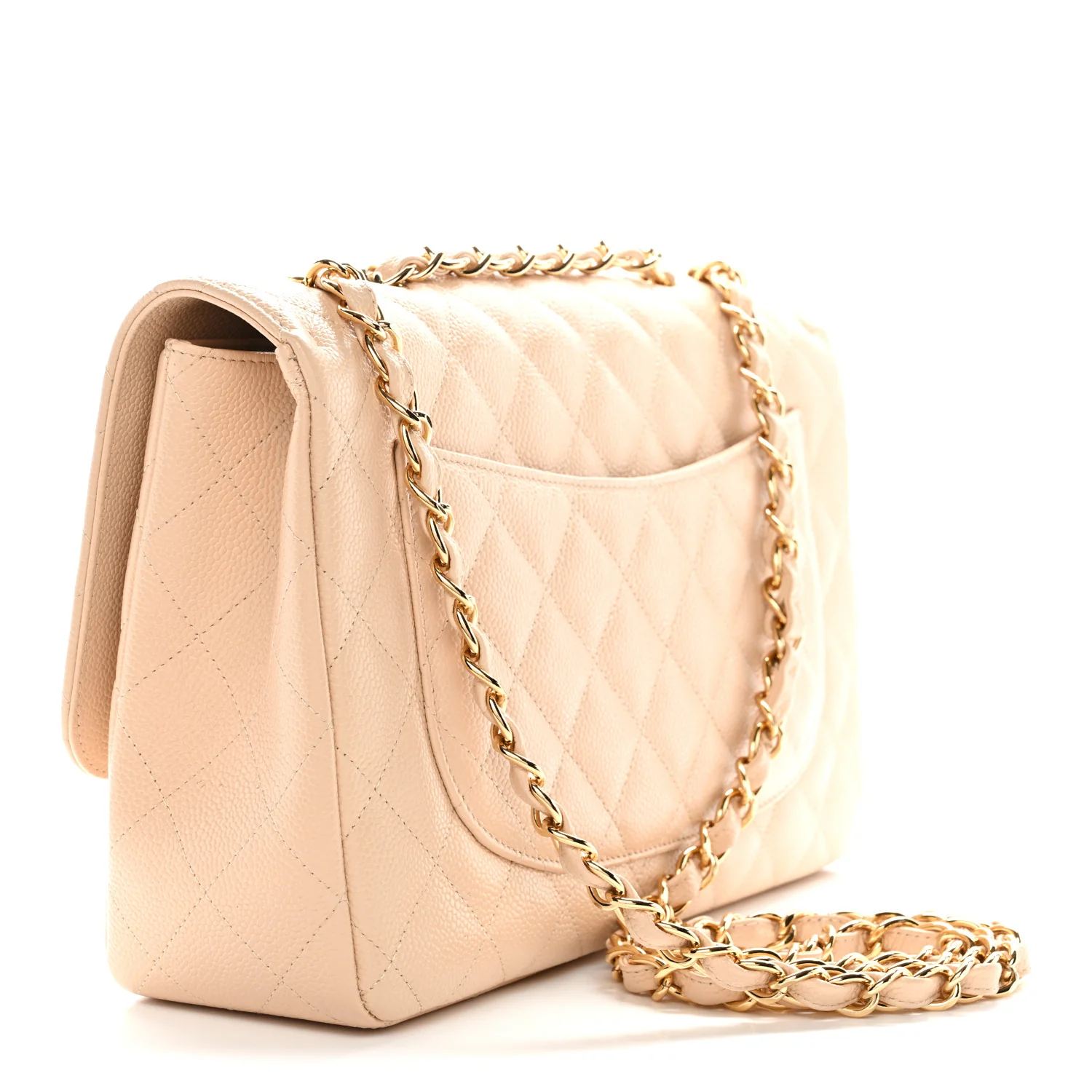 Caviar Quilted Jumbo Double Flap Light Beige - Image 3