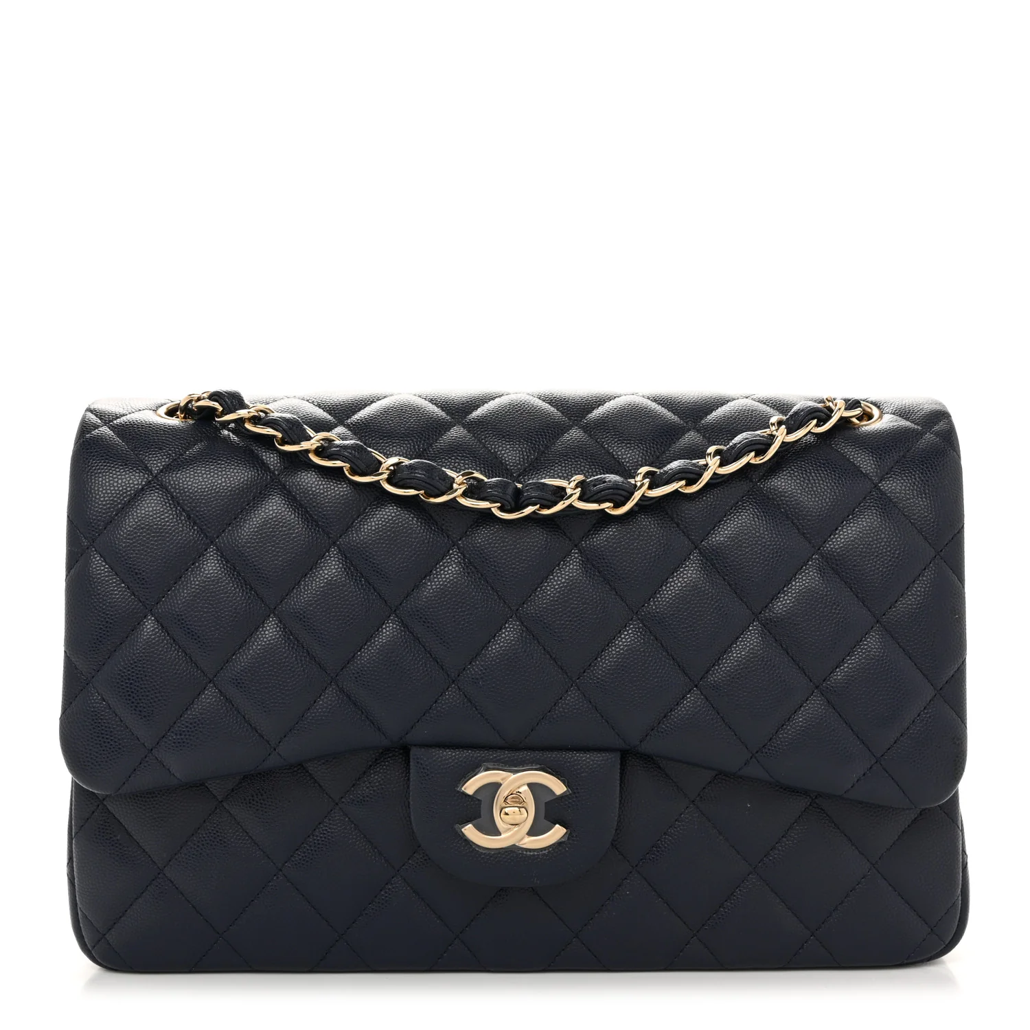 Caviar Quilted Jumbo Double Flap Navy Blue