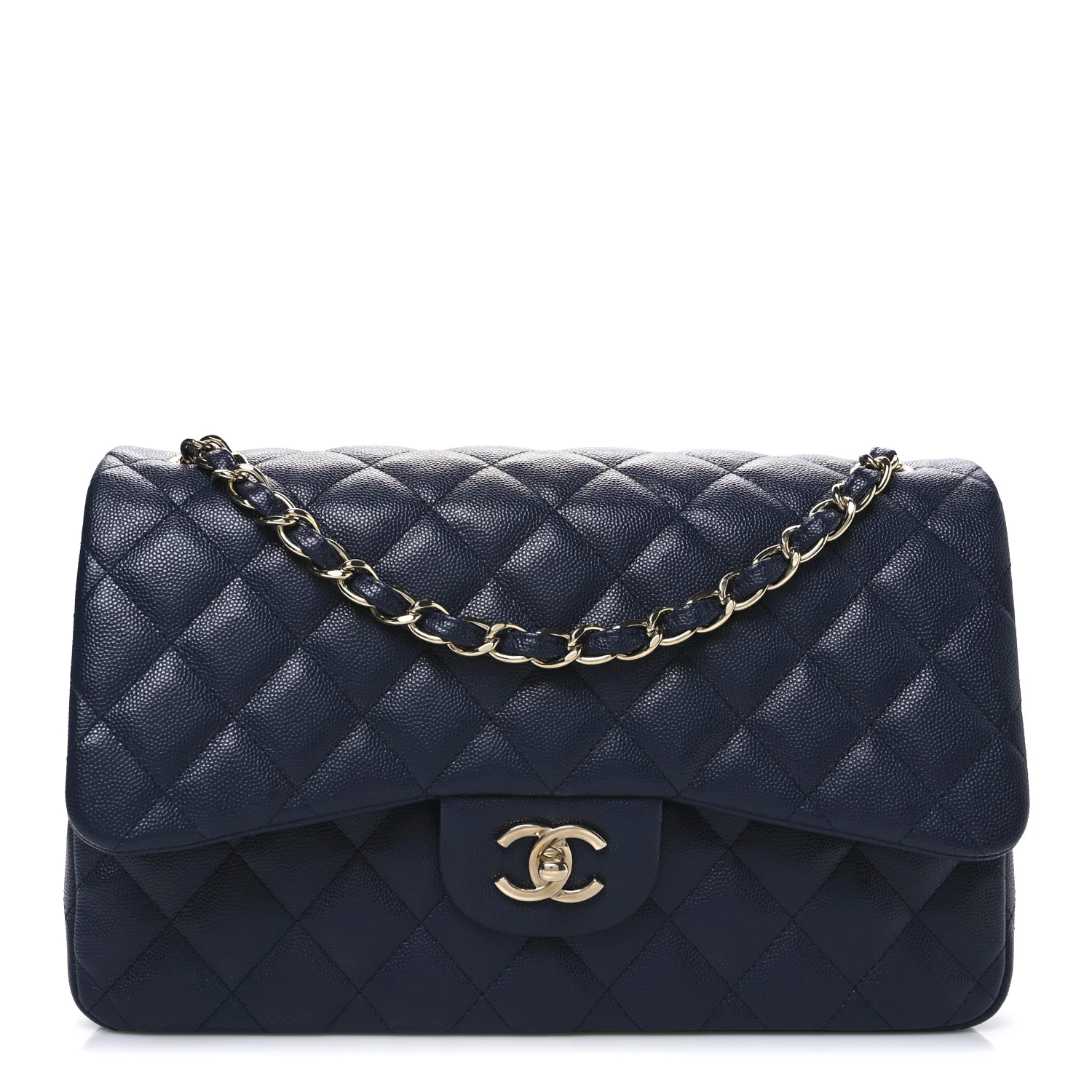 Caviar Quilted Jumbo Double Flap Navy Blue