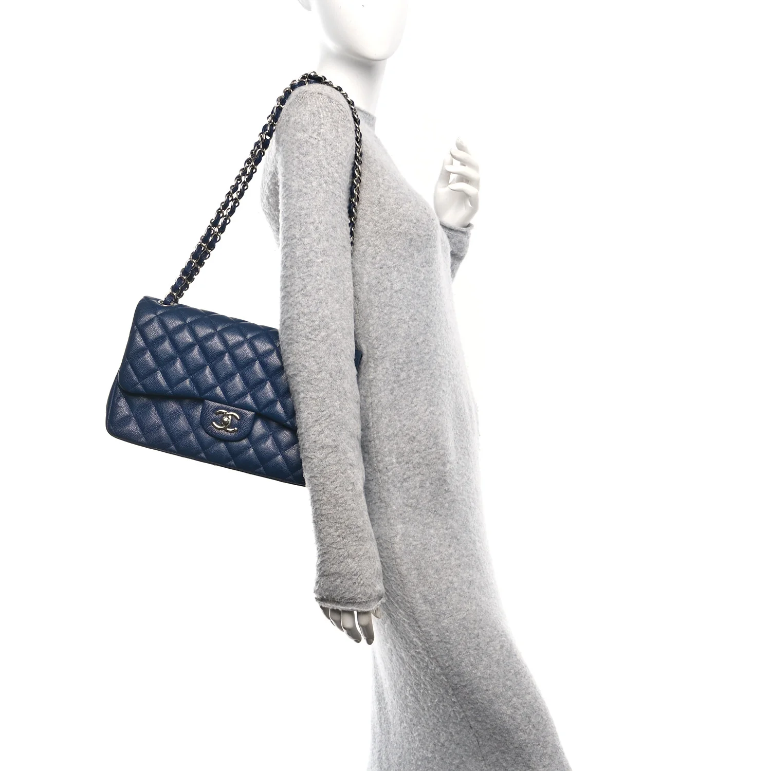 Caviar Quilted Jumbo Double Flap Navy Blue - Image 2