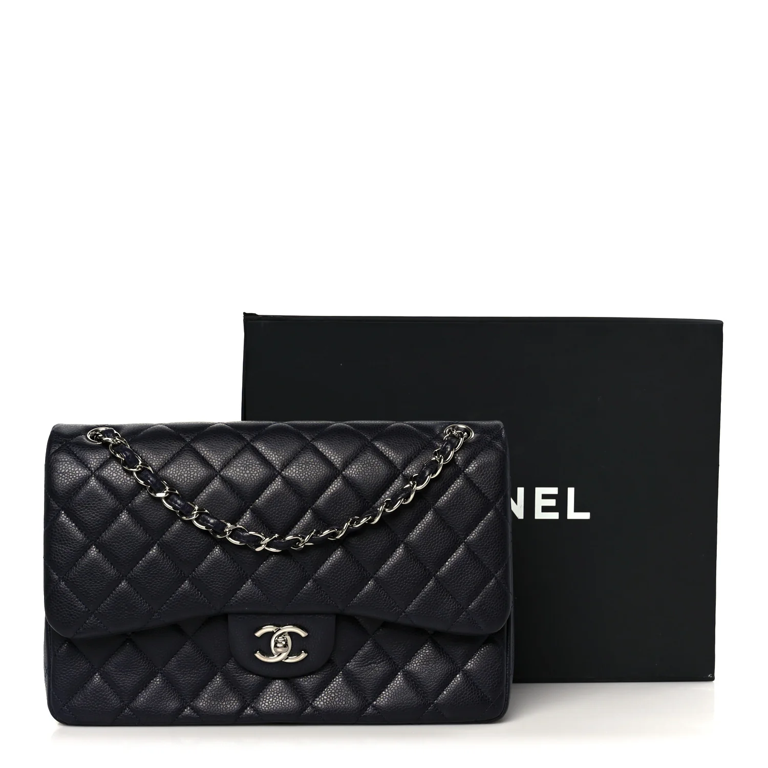 Caviar Quilted Jumbo Double Flap Navy Blue - Image 12
