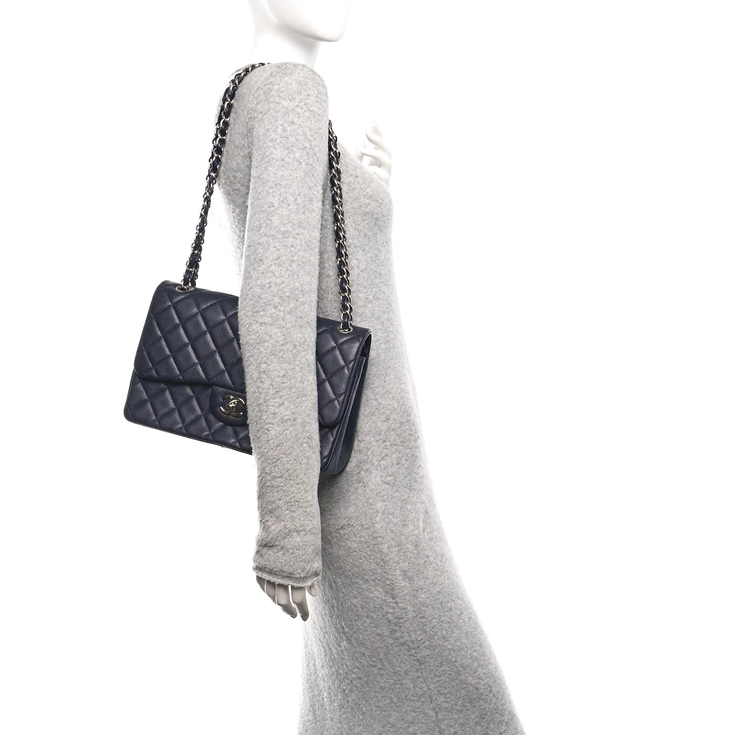 Caviar Quilted Jumbo Double Flap Navy Blue - Image 2