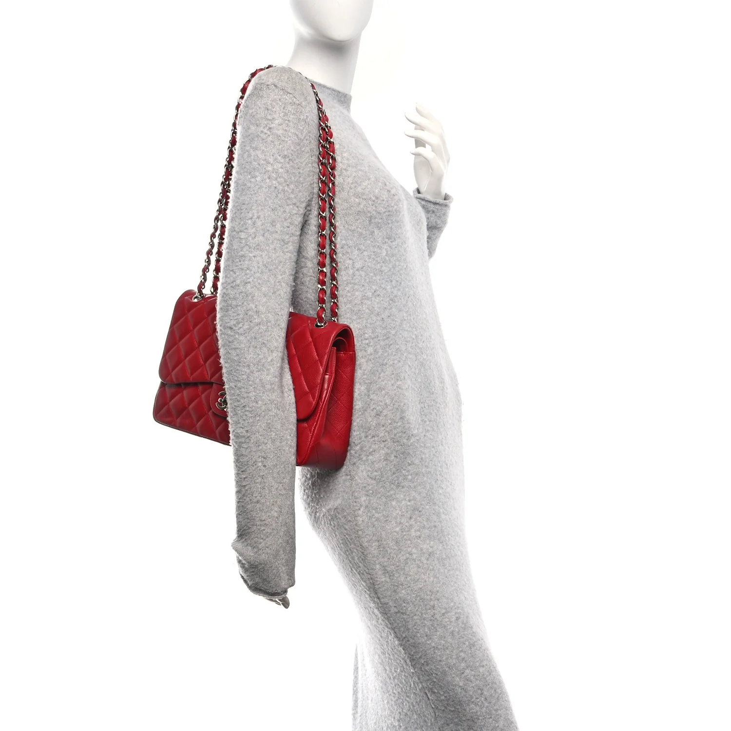 Caviar Quilted Jumbo Double Flap Red - Image 2