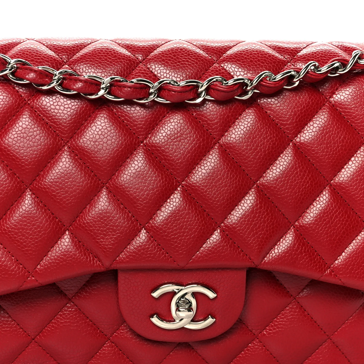 Caviar Quilted Jumbo Double Flap Red - Image 9