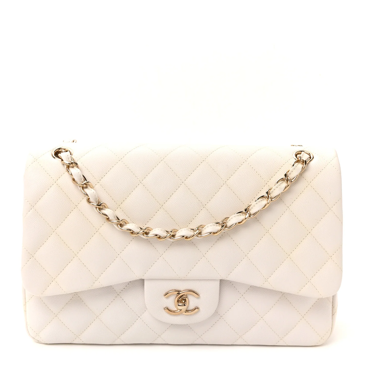 Caviar Quilted Jumbo Double Flap White