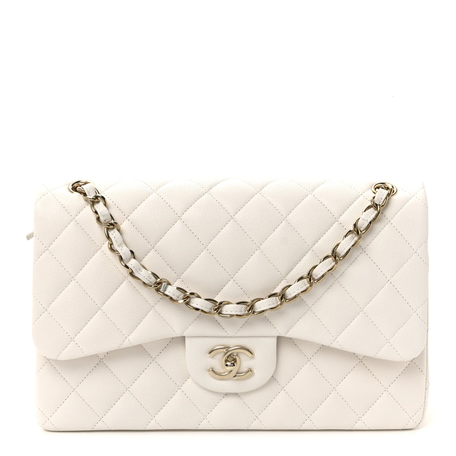Caviar Quilted Jumbo Double Flap White