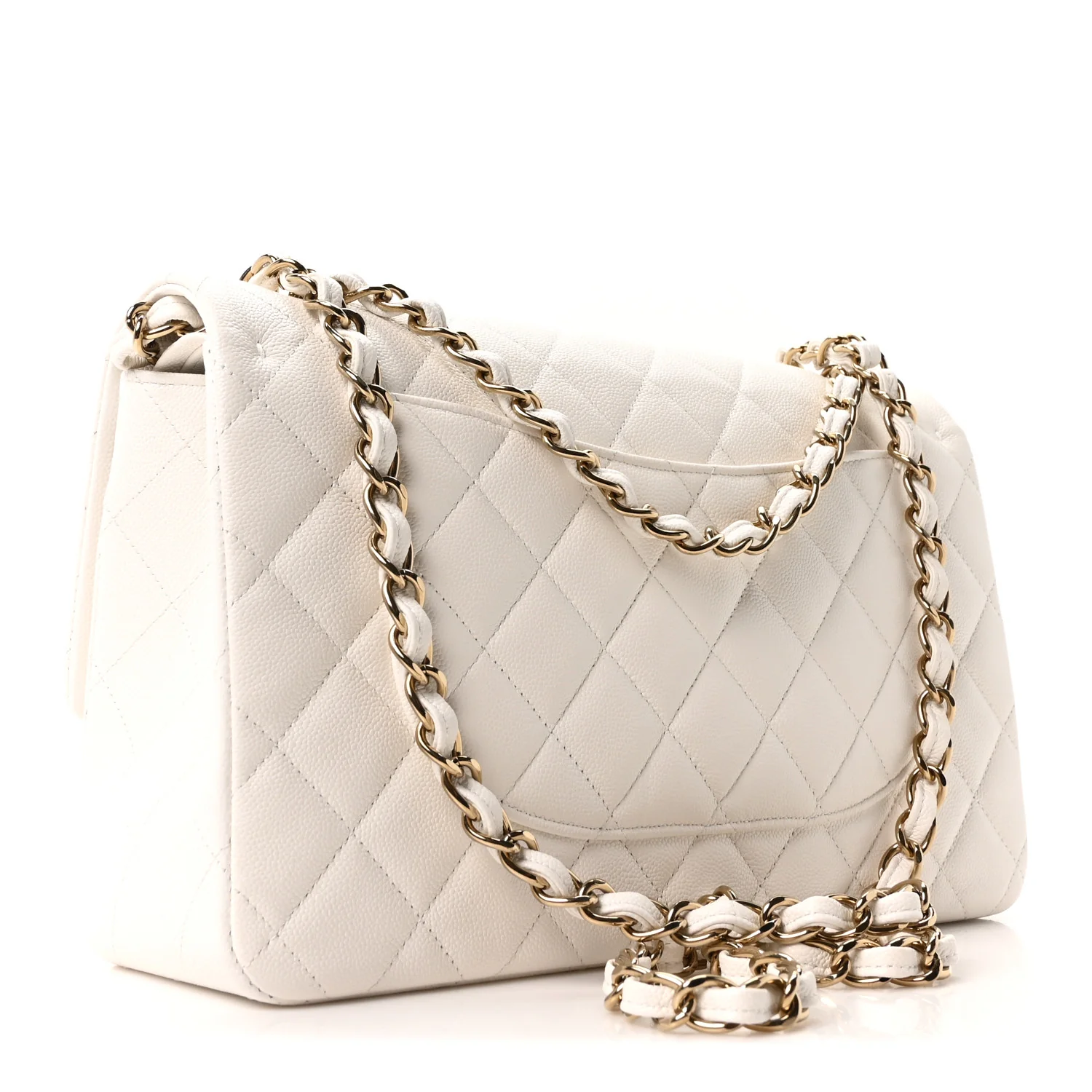 Caviar Quilted Jumbo Double Flap White - Image 3