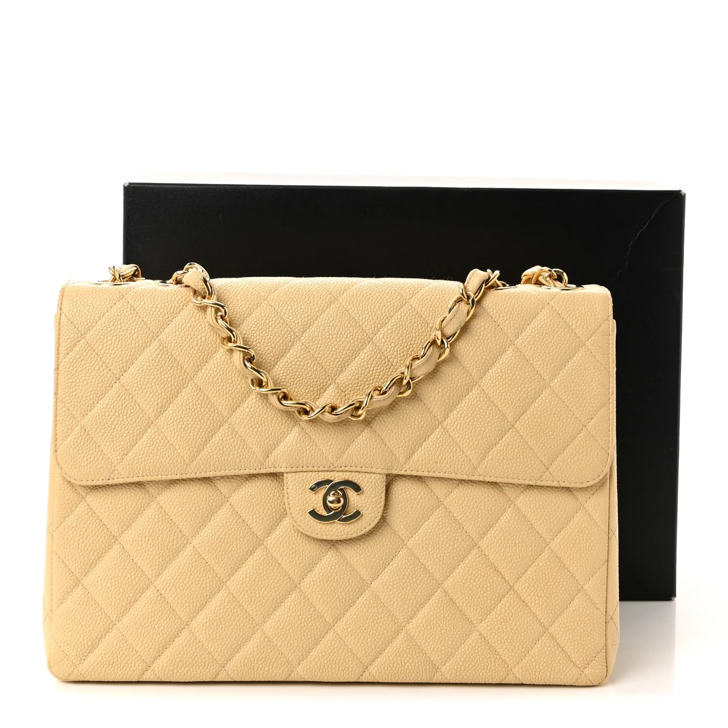 Caviar Quilted Jumbo Single Flap Beige - Image 11