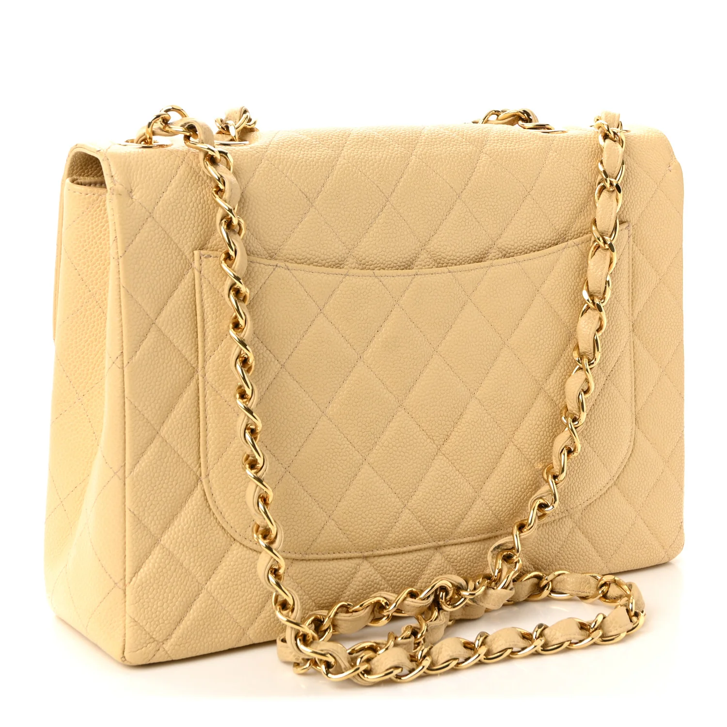 Caviar Quilted Jumbo Single Flap Beige - Image 3