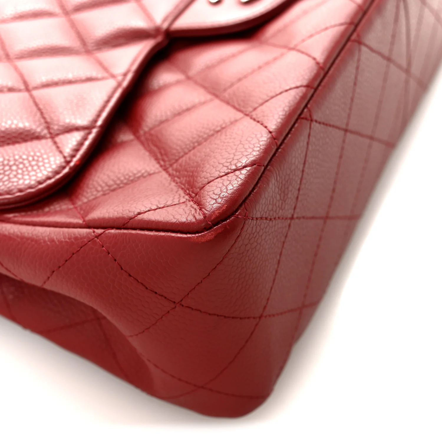 Caviar Quilted Jumbo Single Flap Dark Red - Image 12