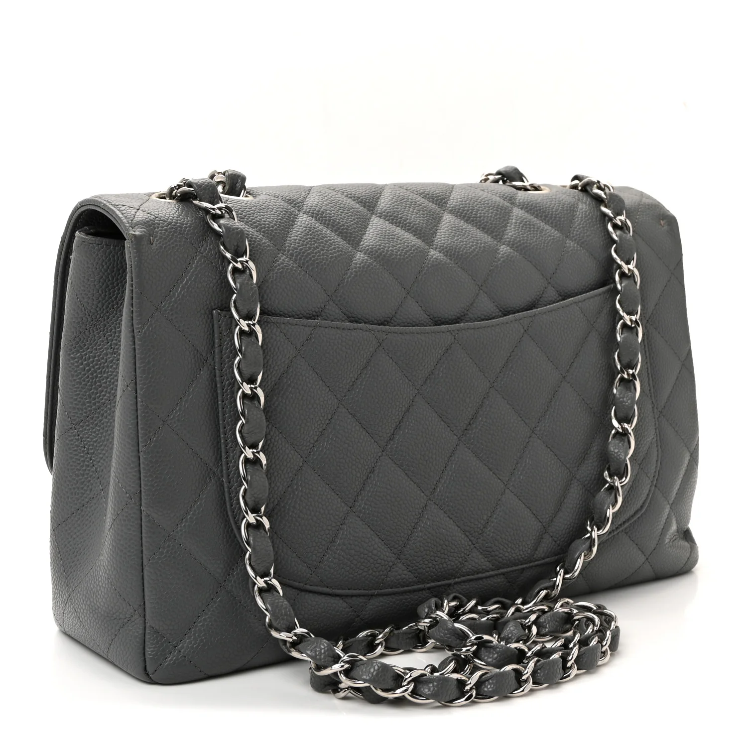 Caviar Quilted Jumbo Single Flap Grey - Image 3