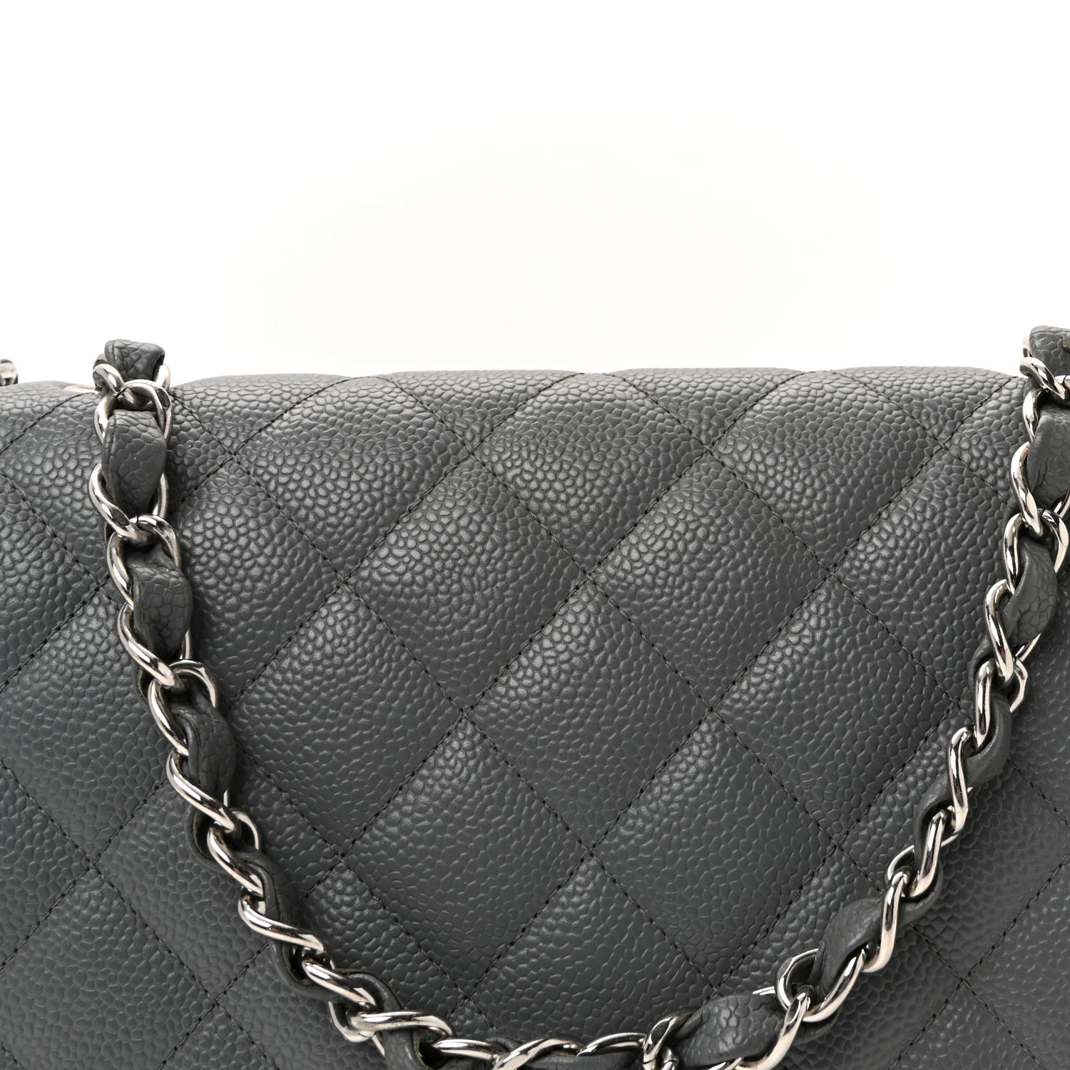 Caviar Quilted Jumbo Single Flap Grey - Image 8