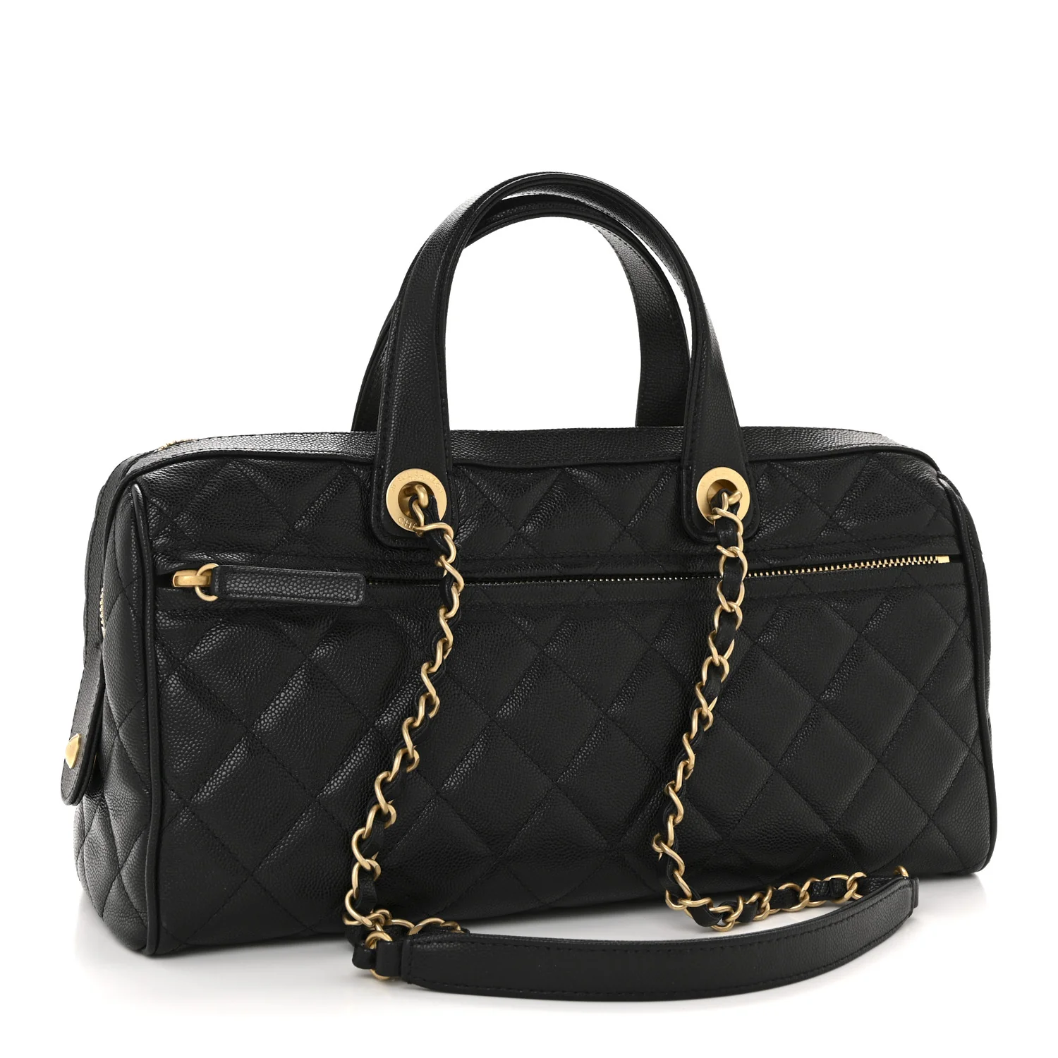Caviar Quilted Large Bowling Bag Black - Image 3