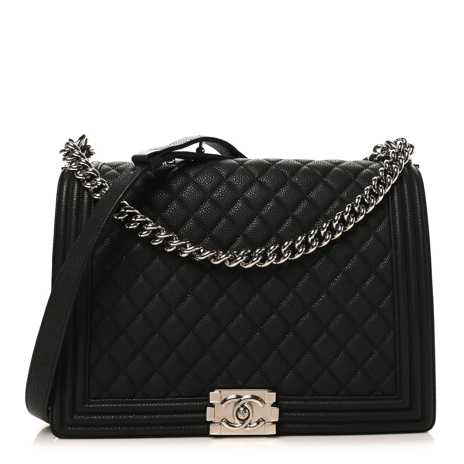 Caviar Quilted Large Boy Flap Black