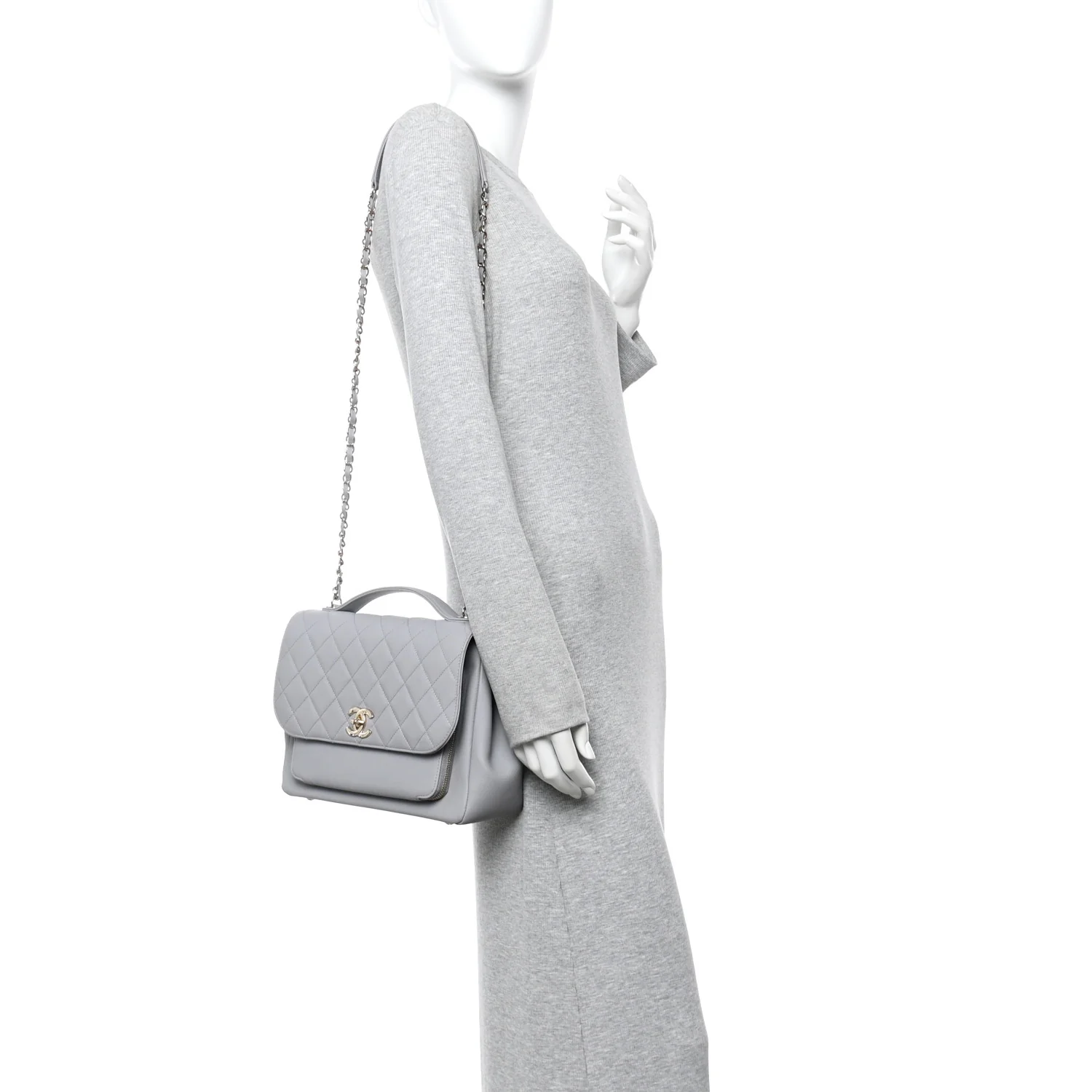 Caviar Quilted Large Business Affinity Flap Grey - Image 2