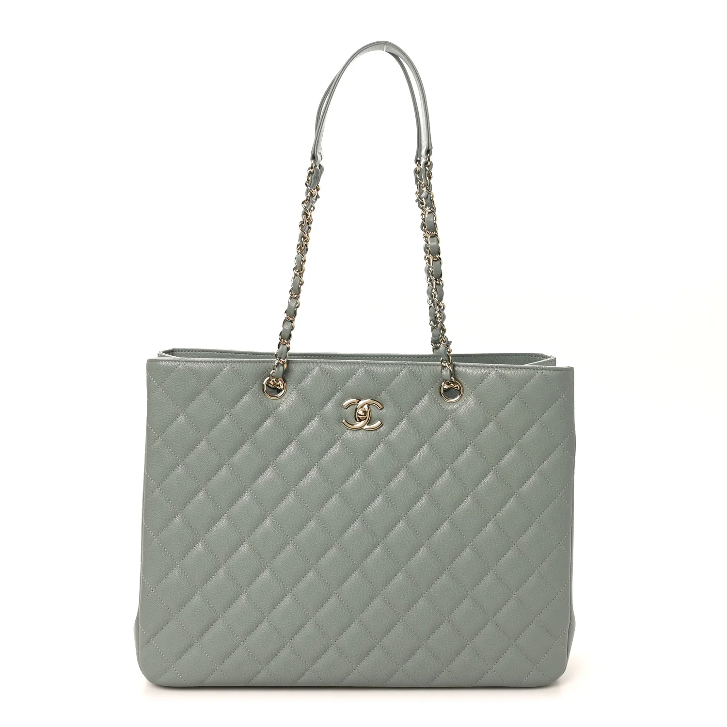 Caviar Quilted Large Classic Shopping Tote Light Green