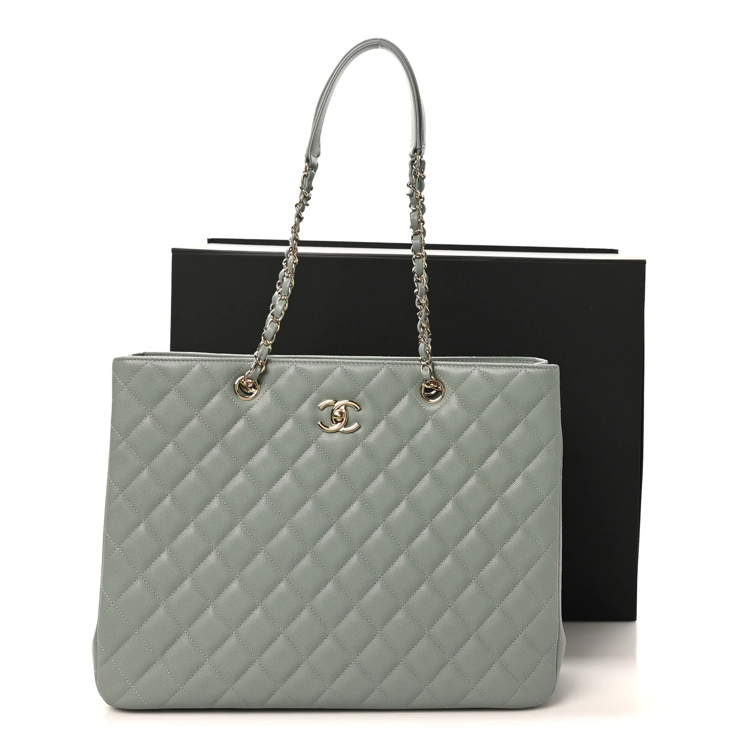 Caviar Quilted Large Classic Shopping Tote Light Green - Image 11