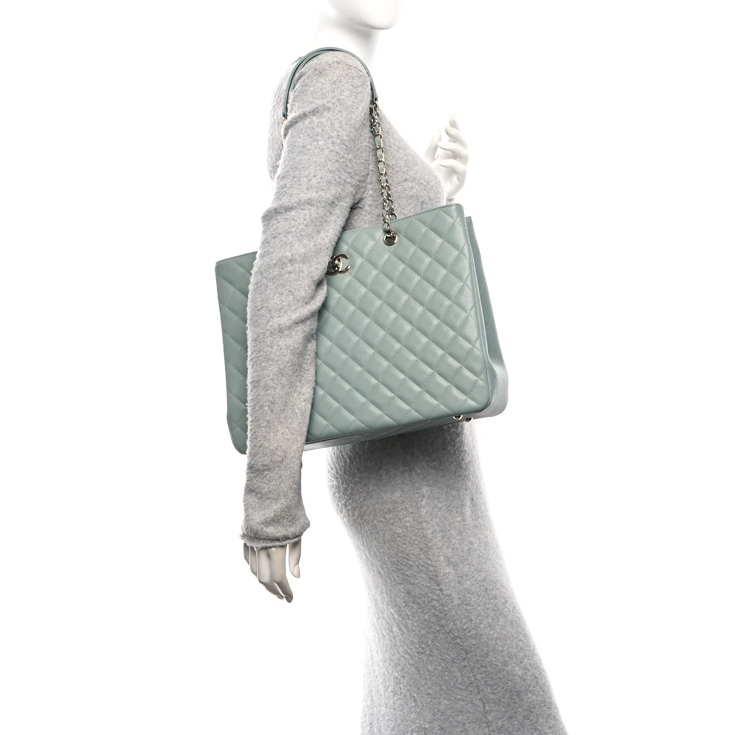 Caviar Quilted Large Classic Shopping Tote Light Green - Image 2