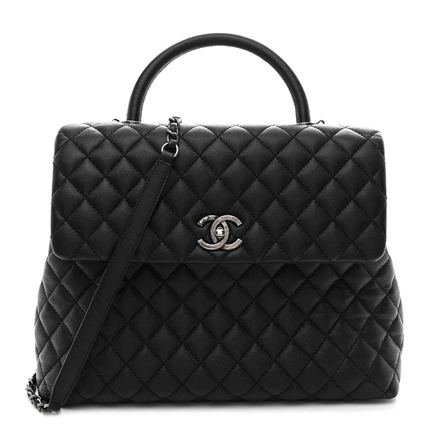 Caviar Quilted Large Coco Handle Flap Black